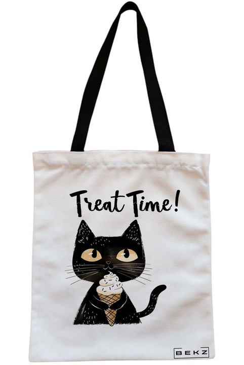 Textiltáska cipzárral, bevásárlótáska, Treat time modell 38 x 34,5 cm, fehér, BEKZ®