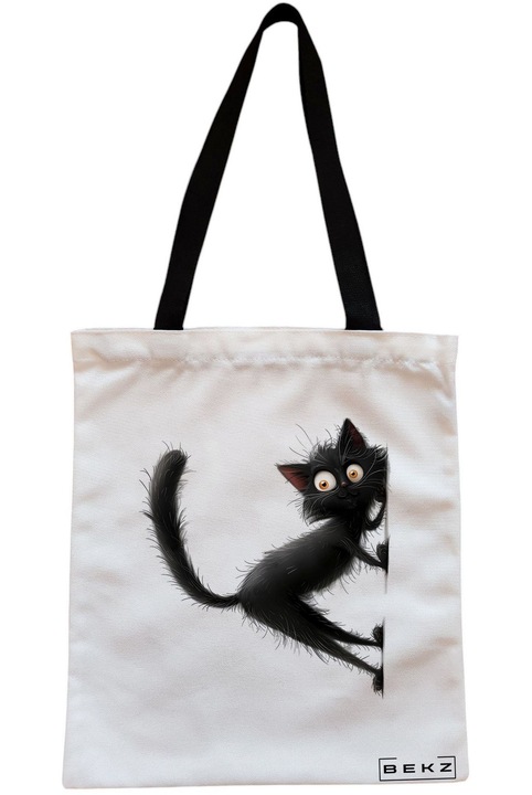Textiltáska cipzárral, Vásárlótáska, Micsoda macska modell 38 x 34,5 cm, Fehér, BEKZ®