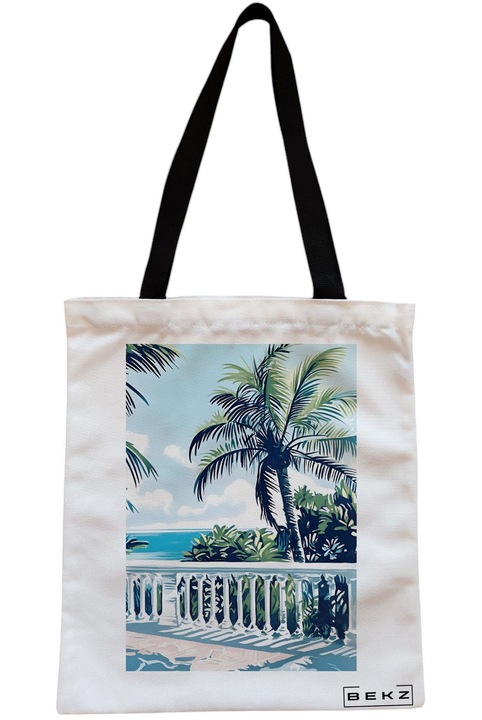 Textiltáska cipzárral, bevásárlótáska, Trópusi naplemente 2 modell 38 x 34,5 cm, Fehér, BEKZ®
