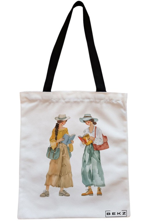 Textiltáska cipzárral, bevásárlótáska, The bookie girl 21 modell 38 x 34,5 cm, Fehér, BEKZ®