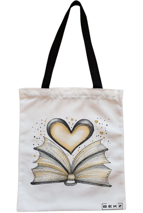 Sacosa Cumparaturi Textila cu Fermoar, Geanta Tote, model Books 25 38 x 34.5 cm, Alb, BEKZ®