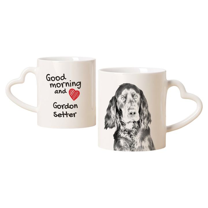 Cana personalizata cu imprimeu, Art-Dog, capacitate 330 ml, ceramica, manere in forma de inima, dimensiuni 8,2x9,5cm