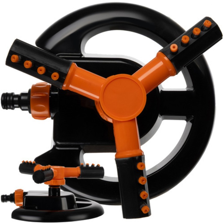 VarioShop 360°-os Automata kerti locsoló 3 állítható karral, egyenletes és hatékony öntözés nagy területeken, gyors telepítés, akár 10 m hatótávolság, ideális gyephez, kertekhez és dísznövényekhez, fekete