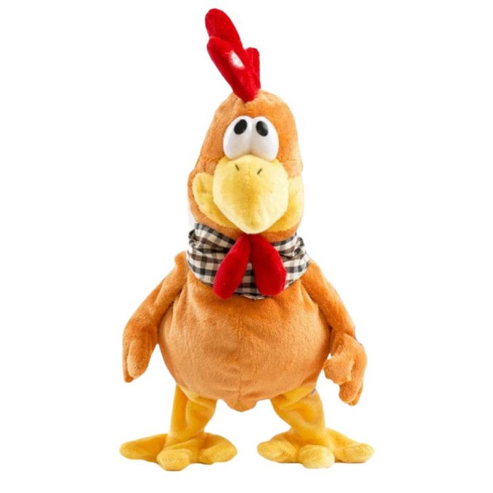 Плюшена играчка, Петел, Музикален, Танцува, PP памук за мекота, Работи с 3 броя AA батерии, Размер: 38 сантиметра, Цвят: Многоцветен