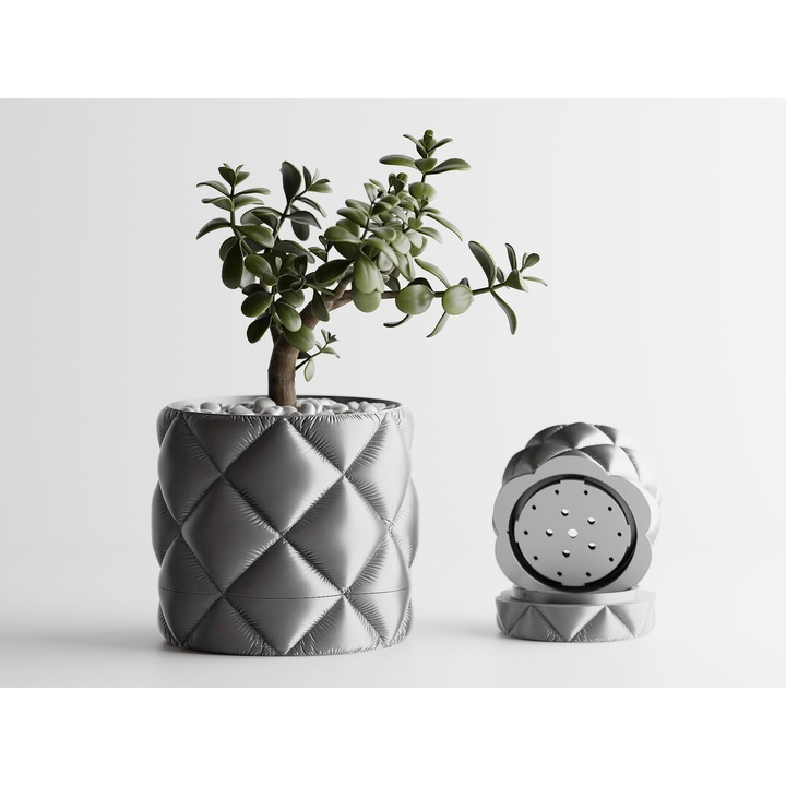 Декоративна саксия, Sani Atlanta, 91 x 91 x 85 mm, Сребърен