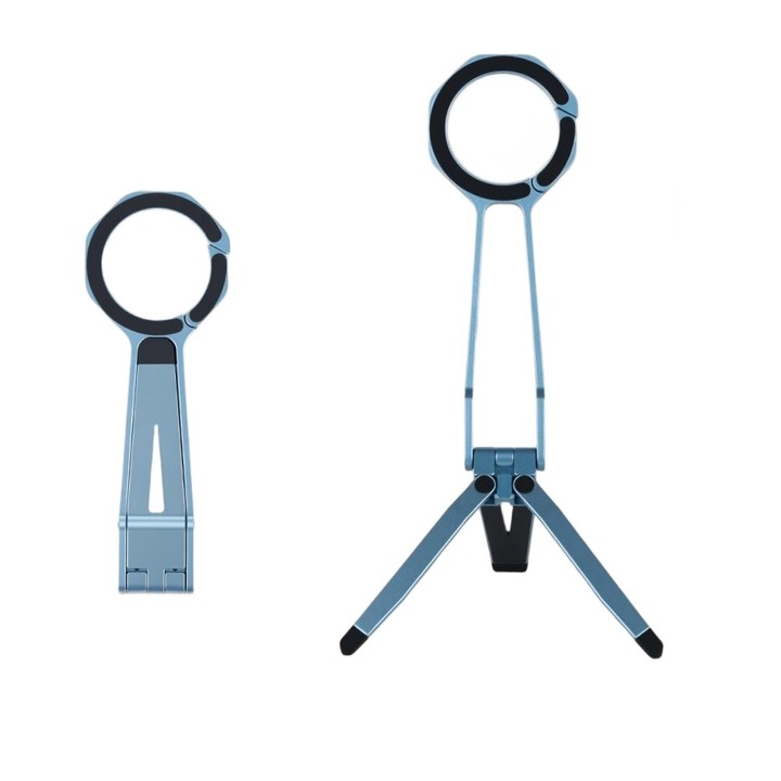 Suport pentru telefon cu trepied din aliaj de aluminiu premium cu catarama magnetica cu arc, albastru