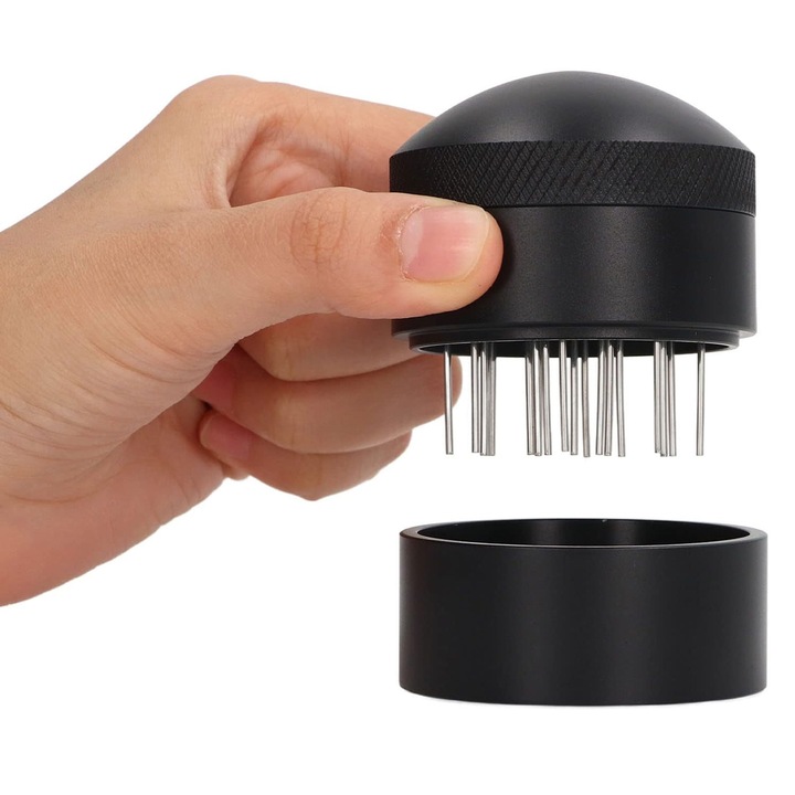 Диспенсър за кафе в портафилтър, SINBINTA, С 20 игли, 53 мм игли, Ергономичен дизайн за разбъркване, Лесен за носене, Лесен за почистване, За приготвяне на кафе у дома, в офиса, в кафене и други места, Неръждаема стомана, 6x5.7 см, Черен