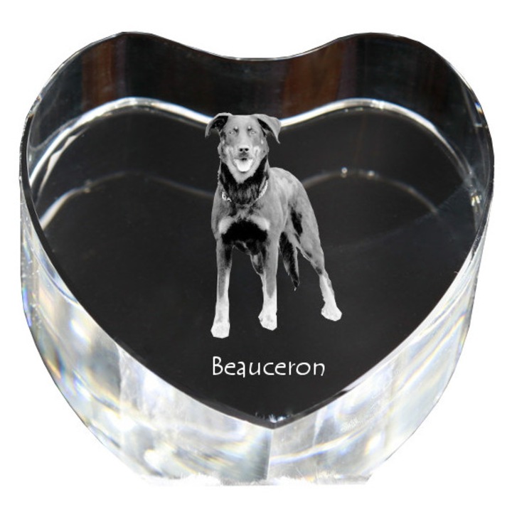 Kristály szív személyre szabott fényképpel, Art-Dog, 7,5x8x5cm, dekoratív, Beauceron modell