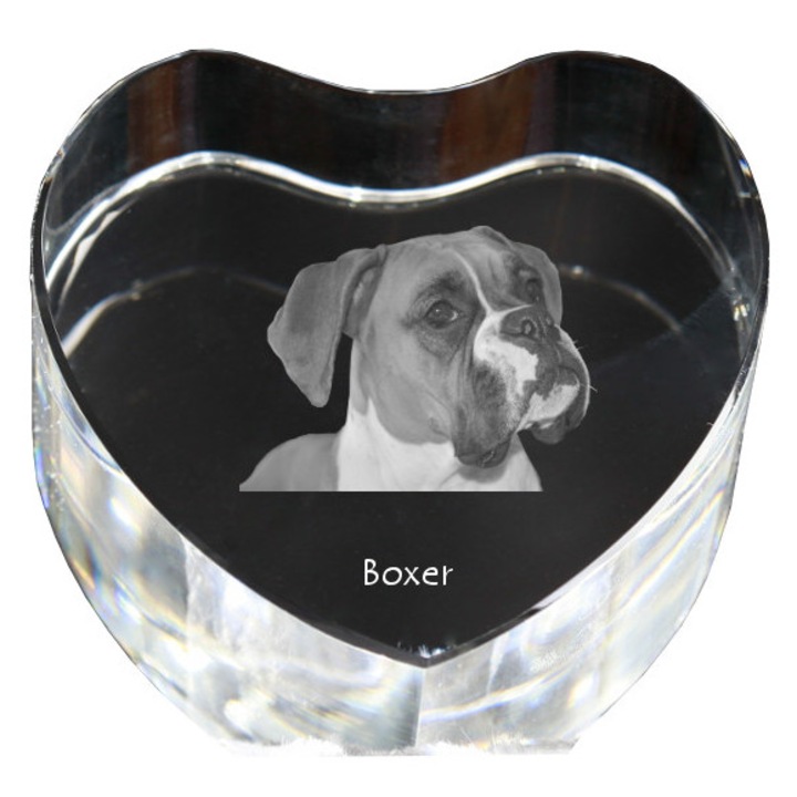 Kristály szív személyre szabott fényképpel, Art-Dog, 7,5x8x5cm, dekoratív, Boxer modell