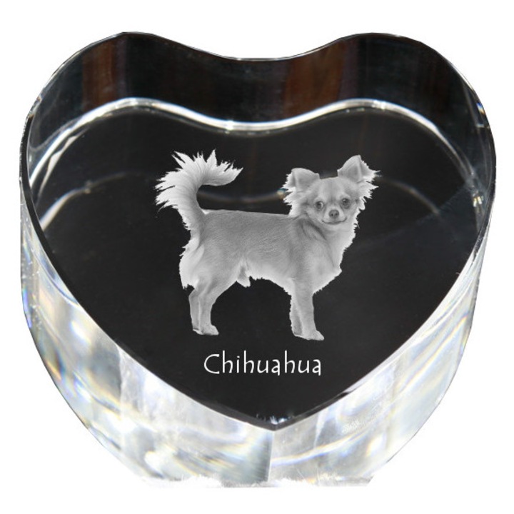 Kristály szív személyre szabott fotóval, Art-Dog, 7,5x8x5cm, dekoratív, Chihuahua modell