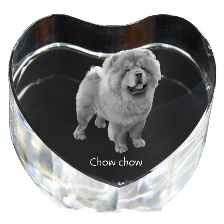 Kristály szív személyre szabott fényképpel, Art-Dog, 7,5x8x5cm, dekoratív, Chow Chow modell