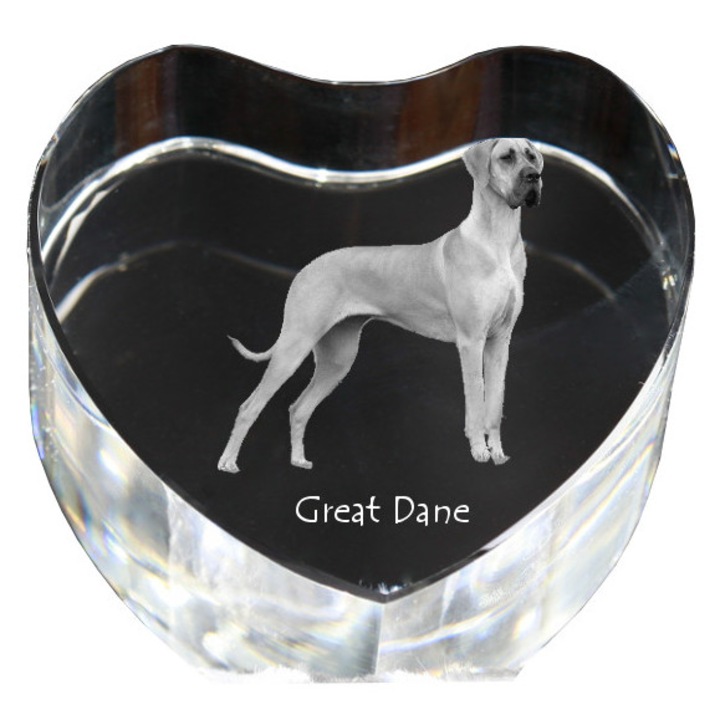Kristály szív személyre szabott fotóval, Art-Dog, 7,5x8x5cm, dekoratív, Dán dog modell