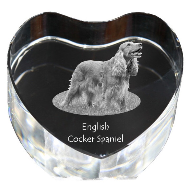 Kristály szív személyre szabott fényképpel, Art-Dog, 7,5x8x5cm, dekoráció, Angol Cocker Spániel modell