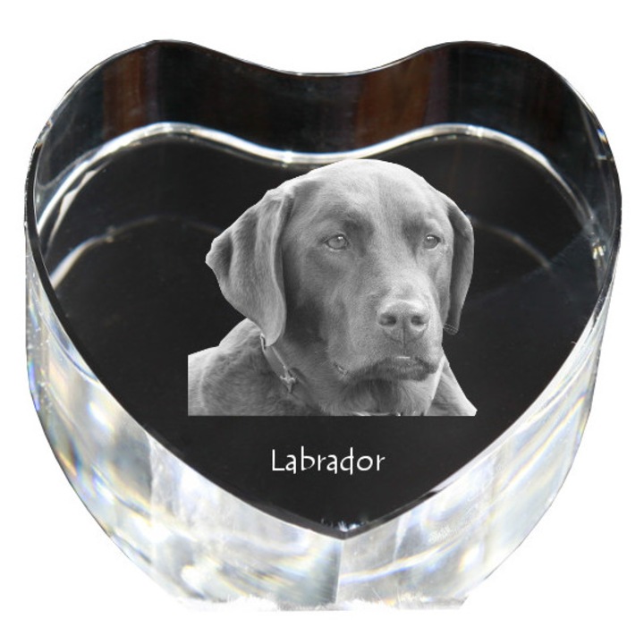 Kristály szív személyre szabott fényképpel, Art-Dog, 7,5x8x5cm, dekoratív, Labrador Retriever modell