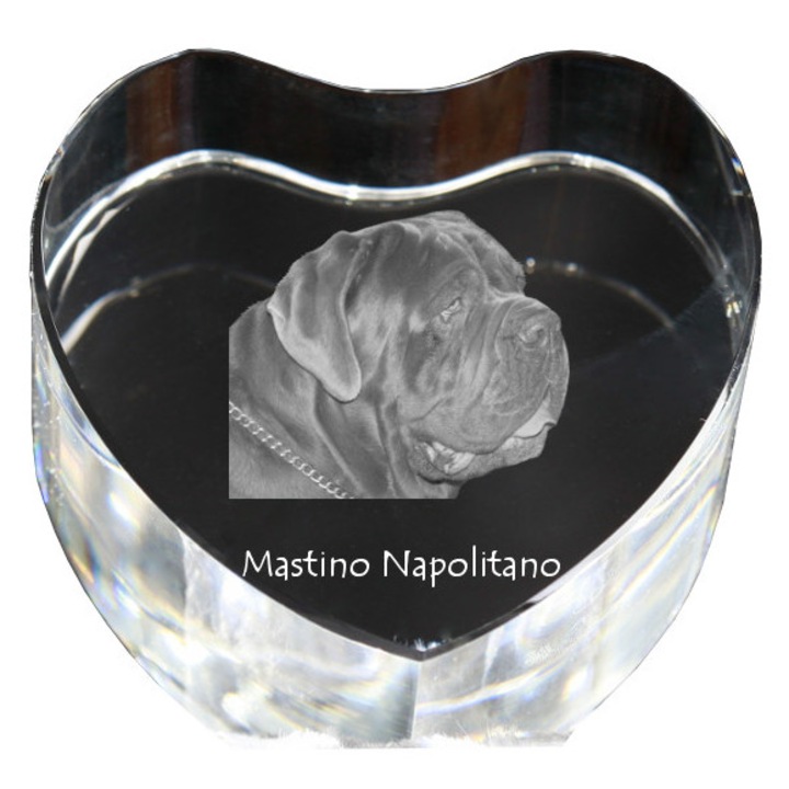 Kristály szív személyre szabott fényképpel, Art-Dog, 7,5x8x5cm, dekoratív, Nápolyi masztiff modell