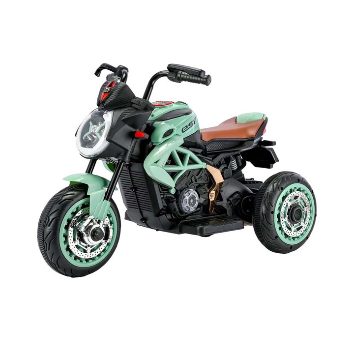 Електрическа триколка тип Cruiser, Comando Kids, 2 мотора, здрава рамка, система против преобръщане, озвучителна система/Bluetooth връзка, осветителна система, възраст 5+ години, допустимо тегло 30 кг, зелена, черна