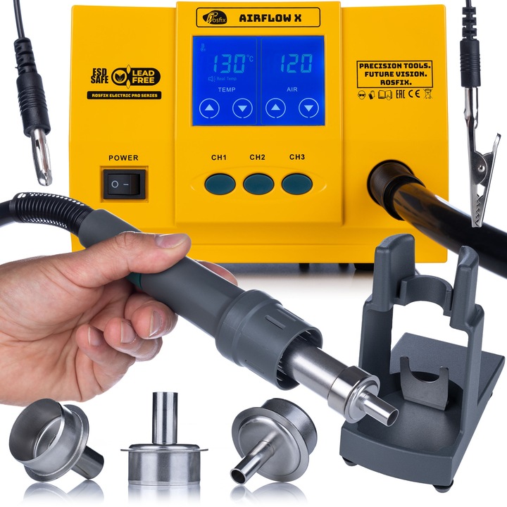 Statie de lipit cu aer cald Rosfix, 1300W, LCD