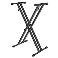 Stativ pentru Orga Dublu, SINBINTA, Capacitate maxima 40Kg, Inaltime si latime Ajustabile, Constructie in X, Cu baza de cauciuc, Ergonomica, Usor de instalat si depozitat, Pentru interpretare instrumentala, Fier, Negru