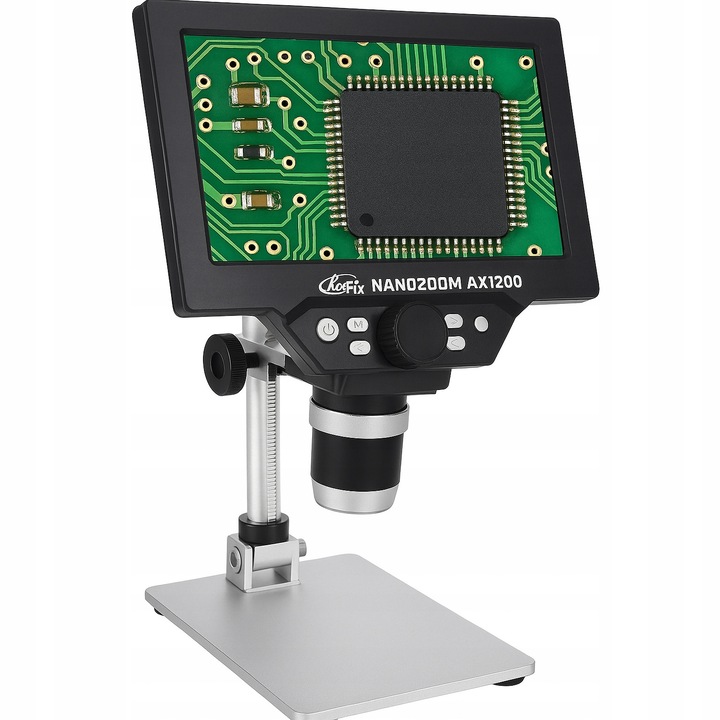 Rosfix NanoZoom AX1200 digitális mikroszkóp, 7" LCD, 12MP, 1200x, LED, komplett készlet