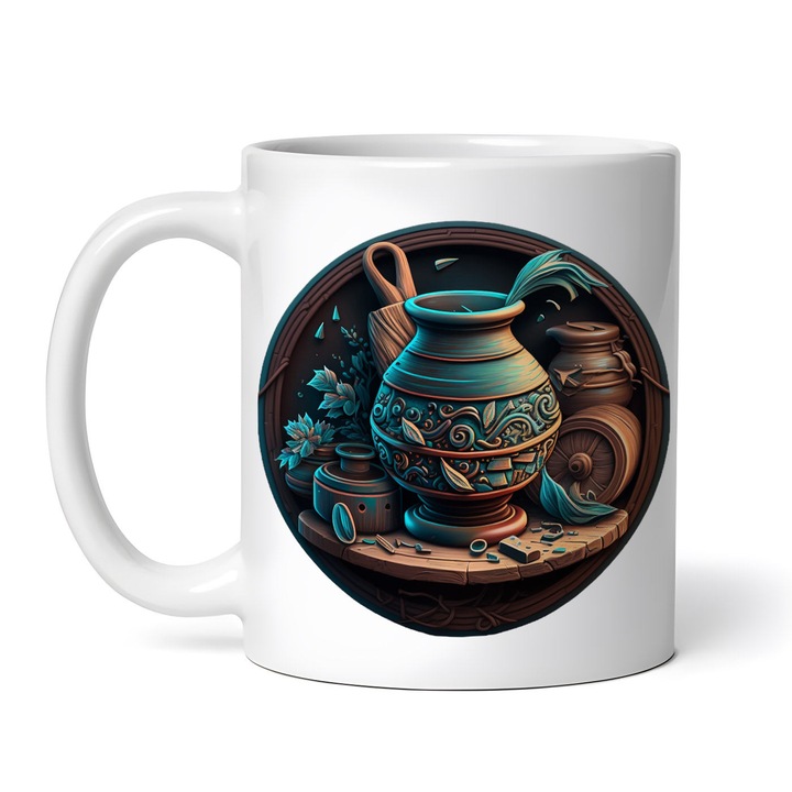 Cana alba personalizata, Vase de lut, INOVATIX®. 330ml