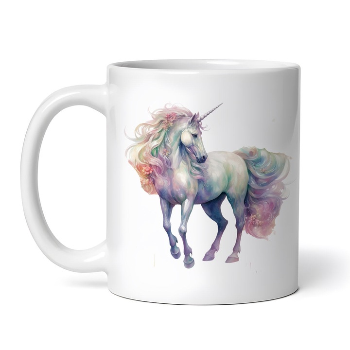 Személyre szabott bögre, INOVATIX, zöld unikornis, kerámia, 330ml