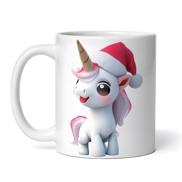 Személyre szabott bögre, Unikornis karácsonyi kalapban, kerámia, 330ml