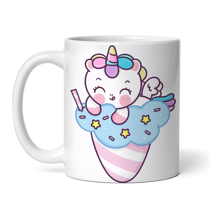 Személyre szabott kerámia bögre, Unikornis fagylalton, 330ml, fehér