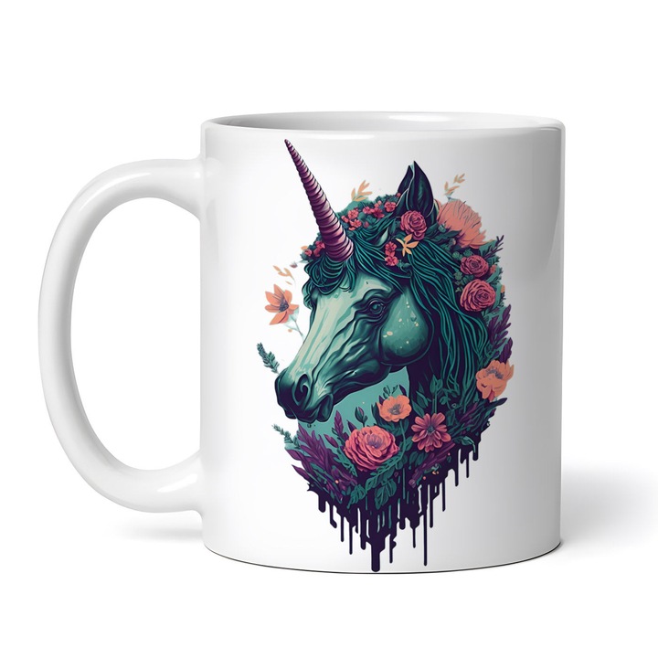 Személyre szabott bögre, Unikornis, 330ml, kerámia, fehér