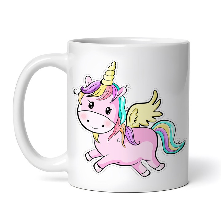 Személyre szabott bögre, INOVATIX, Szárnyakkal díszített unikornis, kerámia, 330ml