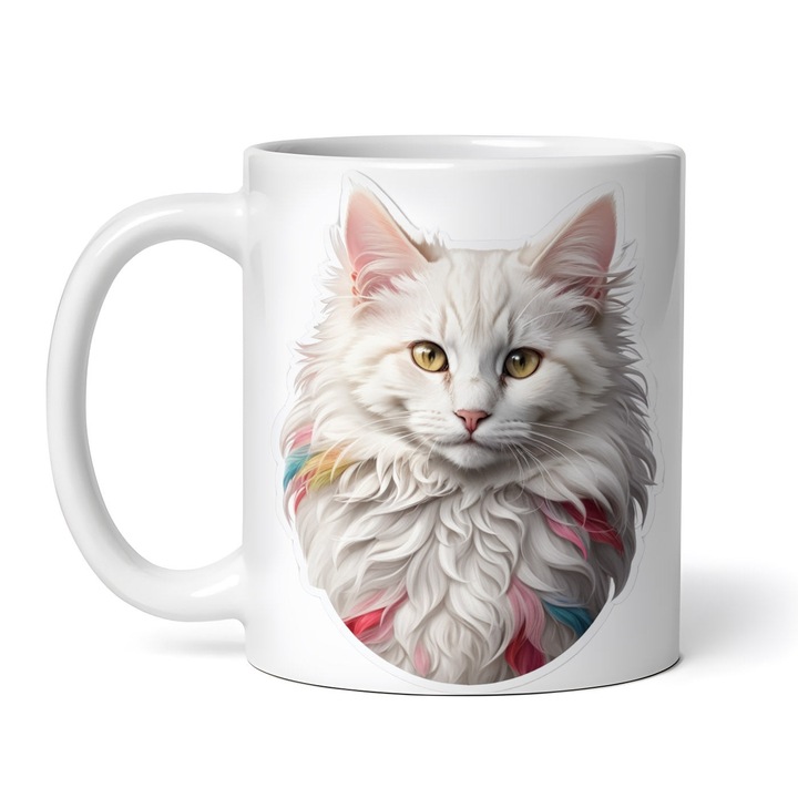 Cana alba personalizata, Pisica Angora turceasca, INOVATIX®. 330ml