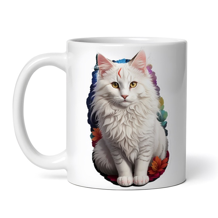 Cana alba personalizata, Pisica Angora turceasca, INOVATIX®. 330ml