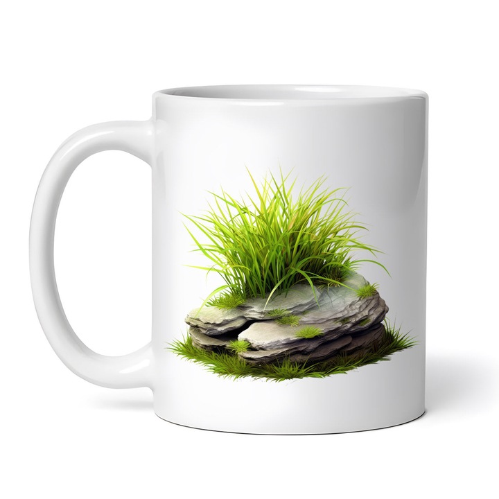 Cana alba personalizata, Pietre si frunze lungi inalte, INOVATIX®. 330ml