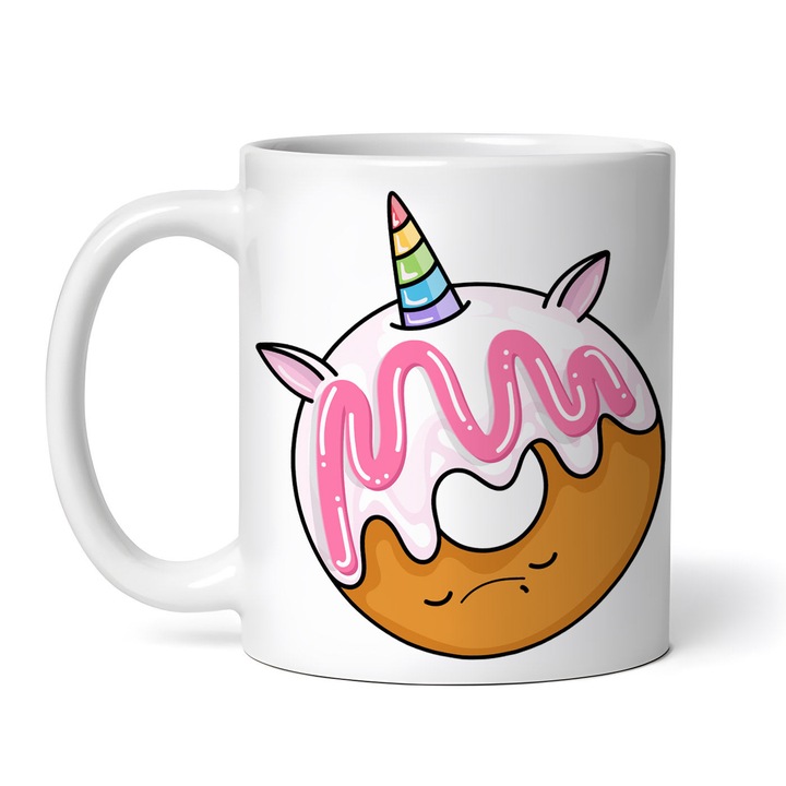 Személyre szabott kerámia bögre, Fánk Unikornis, 330ml, fehér