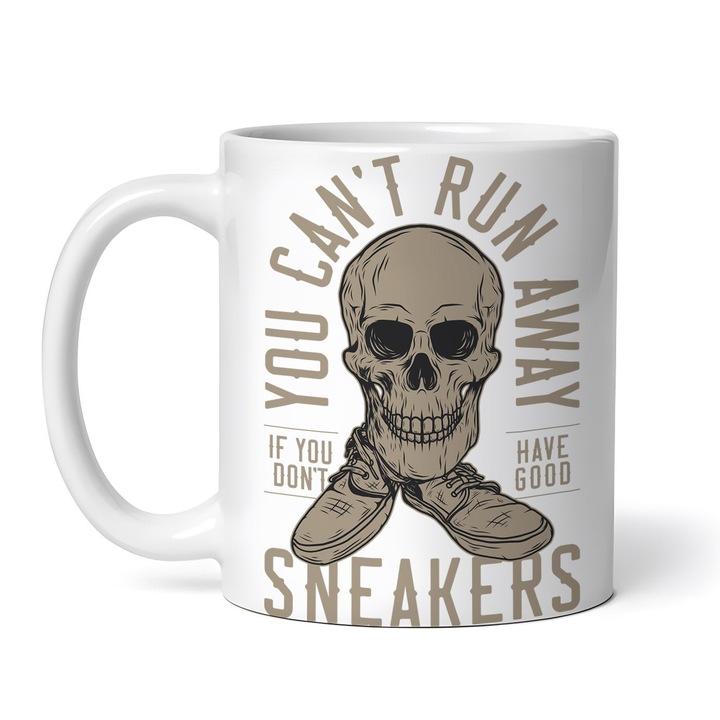 Cana alba personalizata, You cant run away sneakers, INOVATIX®. 330ml