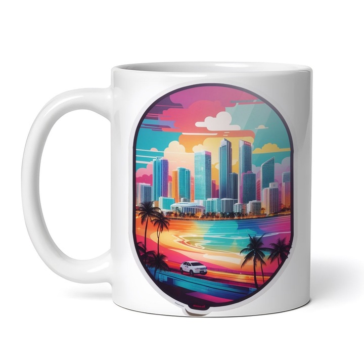 Cana alba personalizata, Orasul Miami, INOVATIX®. 330ml