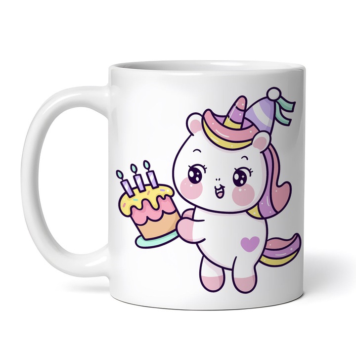 Személyre szabott kerámia bögre, Unikornis macska süteménnyel, 330ml