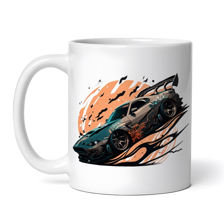 Cana alba personalizata, Masina de curse retro pictata abstract, INOVATIX®. 330ml