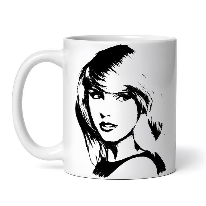 Cana alba personalizata, Taylor Swift portret, INOVATIX®. 330ml