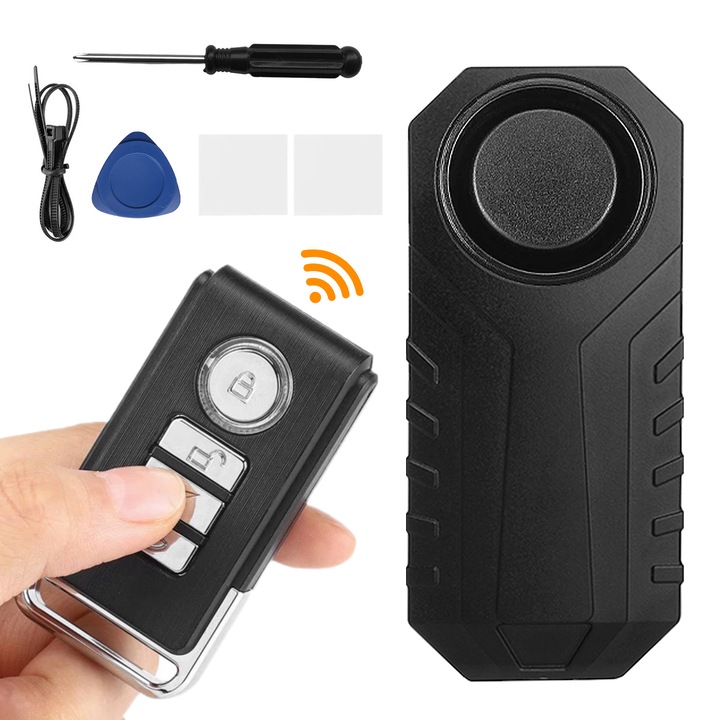 Alarma antifurt pentru bicicleta, gxwcyi, 3 niveluri volum, 113dB, waterproof, 7 niveluri sensibilitate, negru