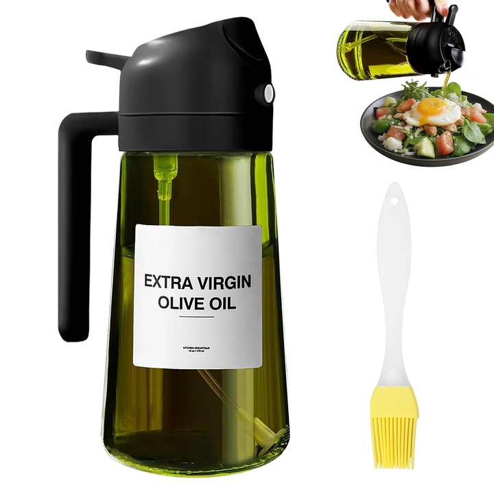 Sticla dozatoare ulei, gxwcyi, 2 in 1, 470 ml, sticla fara plumb, neagra