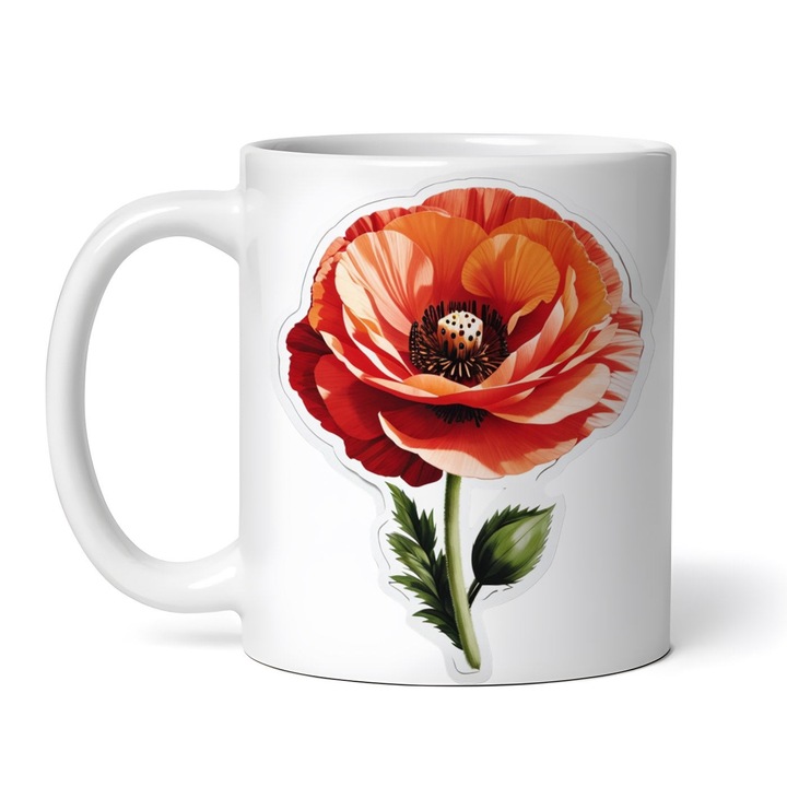 Cana alba personalizata, Floare de mac, INOVATIX®. 330ml