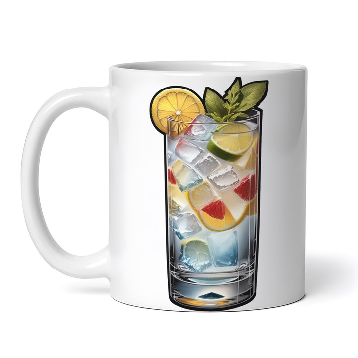 Cana alba personalizata, Cocktail Tom Collins cu menta, INOVATIX®. 330ml