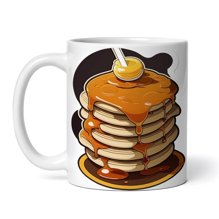 Cana alba personalizata, Clatite cu caramel si miere, INOVATIX®. 330ml