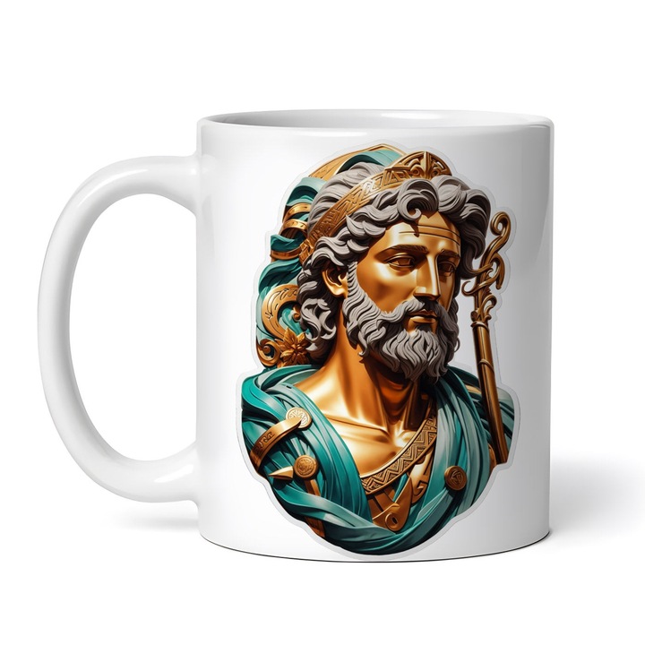 Персонализирана керамична чаша Асклепий със скиптър, бяла, 330 мл