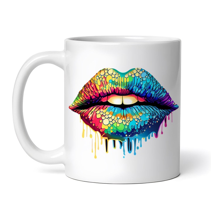 Cana alba personalizata, Buze sexy Curcubeu, INOVATIX®. 330ml