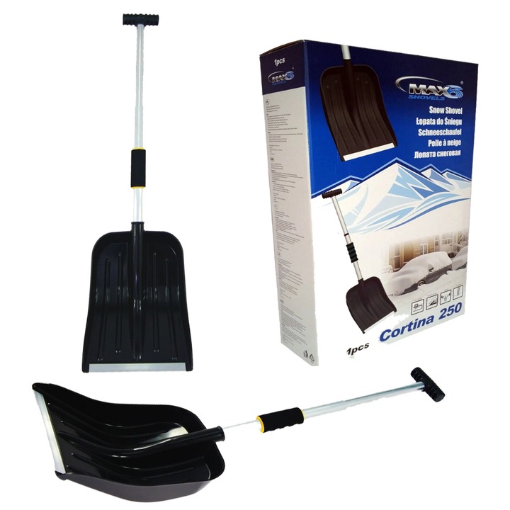 Lopata de zapada pliabila Carmotion, aluminiu, 93x34,5x25cm, maner telescopic, usor de transportat