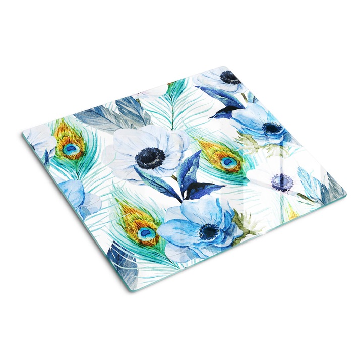 Üveg vágódeszka, Tulup, Boho flowers, Kék, 60x52 cm, 010010520040000049892