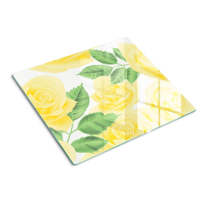 Üveg vágódeszka, Tulup, Sárga rózsák, Sárga, 60x52 cm, 010010520040000049904