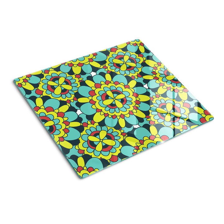 Üveg vágódeszka fényképpel, Tulup, Absztrakt virág, Kék, 60x52 cm, 010010520040000049951