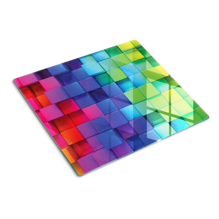 Üveg vágódeszka, Tulup, 3d kockák, Kék, 60x52 cm, 010010520040000050024
